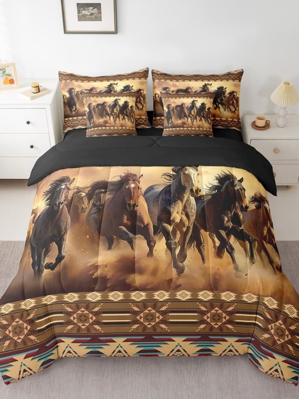 Boho Comforter Set Queen Size 7 Pieces Horses Southwestern